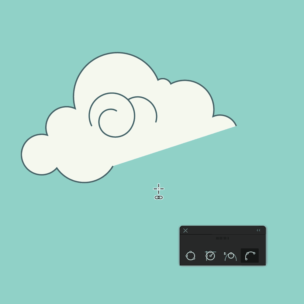 A cloud with a spiral shape on a teal background, accompanied by a toolbar with various icons.