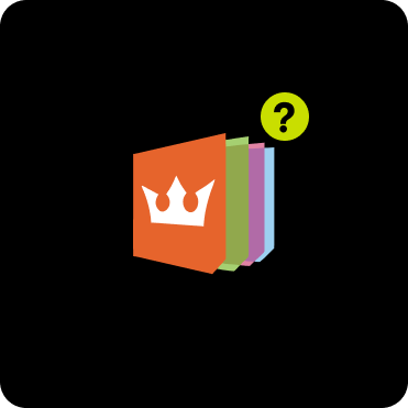 Stack of books with crown icon, question mark above.