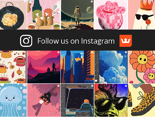 Instagram collage featuring diverse images: food, animals, space, fashion, nature, and abstract art panels.