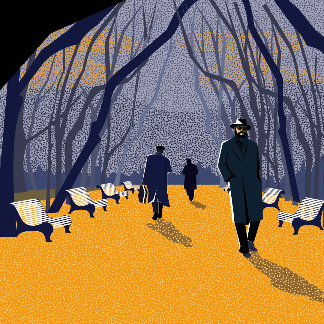 Stipple overlay shading on autumn walk vector graphic