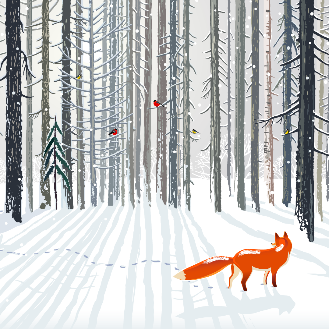 Vector brushes on snowy fox graphic