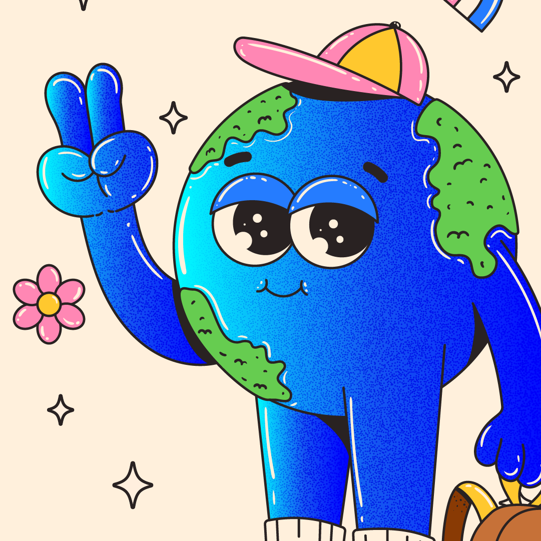 World character with gradients and stipple dot design